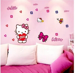 HELLO KITTY PINK PARTY HEARTS FLOWERS WALL STICKER MURAL ART Decal - Bild 1 von 2