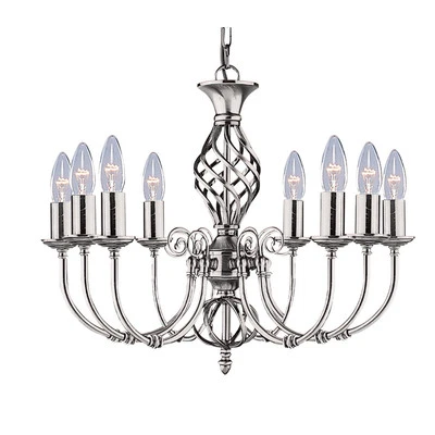 Lampadario Classico Zanzibar Acciaio Argento 8 Luci E14 - Immagine 1 di 4