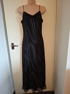 Stunning Evening Dress With Chiffon Overdress BLACK Size 10 Cowl Neck Thin Strap - Picture 1 of 6