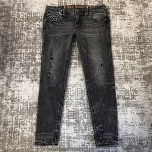 Jeans donna Rock Revival Celinda skinny vita bassa effetto invecchiato denim nero taglia 31 - Foto 1 di 16