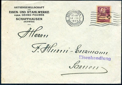 Швейцария poko perfin G F обложка Georg Fischer, Eisen und Stahl Schaffhausen - Изображение 1 из 2