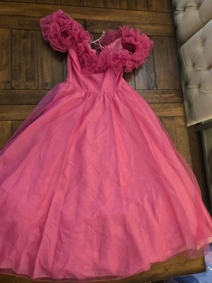 Vestido de fiesta rosa vintage años 70 con volantes de Fancy Frocks Mkd talla 7 Foto 1 de 4