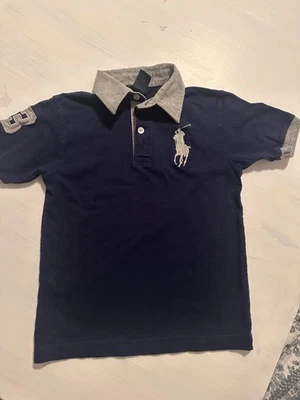 Ralph lauren Vintage Blue Navy Polo With Grey Neck Side 8  Kids With Big Horse - Image 1 of 4
