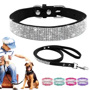 Pink Bling Rhinestone Pet Dog Collar and Lead Set Diamante Soft for Dogs XS S M - Picture 1 of 17