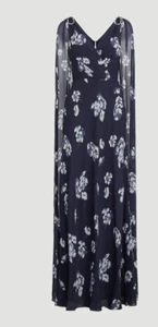 Lauren Ralph Lauren schwarz Etikett Abendkleid Umhang Schulter Blumenmuster Größe 8 neu mit Etikett - Bild 1 von 13
