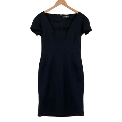 Vestido Vaina Zac Posen Mujer 12 Negro Manga Corta Cuello Corazón Cremallera Trasera Foto 1 de 4