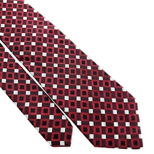 Pierre Cardin Silk Tie Red Woven Geometric Short - Picture 1 of 6