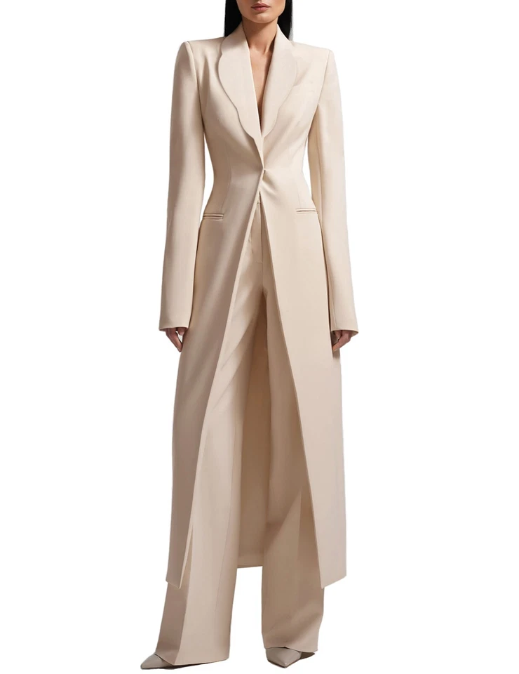 Fashion Women Suit Sets Slim Fit Long Jacket Pants 2pcs Cocktail Single Breasted - Image 1 of 4