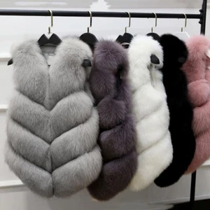 Gilet Donna Lunghezza Gilet Gilet Gilet Gilet Gilet Vita Finta Pelliccia di Volpe Giacca Senza Maniche Grigio Spessa - Foto 1 di 19