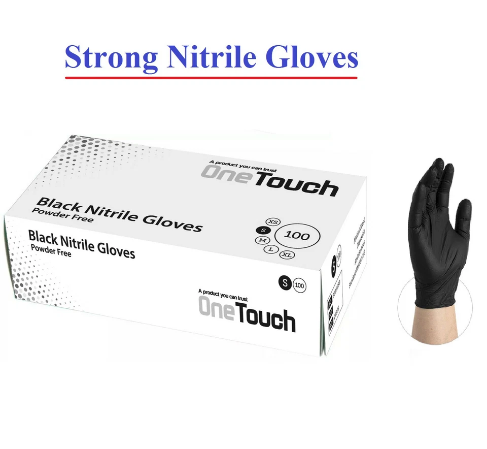 Black Nitrile Disposable Gloves | Box of 100 | Powder Free Latex Free OneTouch