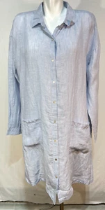 Women Long Blouse Top Tunic Linen Blue Jones New York XL Pockets Buttons New NWT - Picture 1 of 9