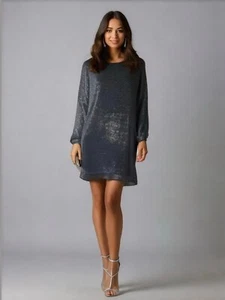 H&M Woman's Sequin Short Dress Long Sleeve Sz Lg Black Classic Baddie Party Glam - Picture 1 of 13