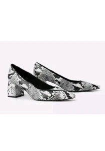 NEW Black Animal Print White Snake Zara Leather Block Smart Office Heels UK 4 - Picture 1 of 6