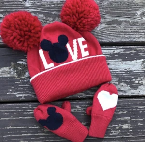NWT Baby Gap 2 pc Disney Mickey Mouse PomPom HAT & MITTEN SET S/M 3T-5T - Picture 1 of 1