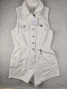 ¡NUEVO CON ETIQUETAS! Mameluco vaquero blanco para mujer FOREVER 21 talla grande - Imagen 1 de 6