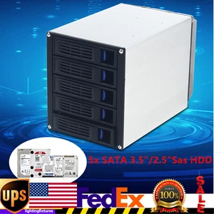 5 bays SATA SAS D Drive Bay Hard Drive Disk Case Enclosure 2.5"/3.5" USA - Afbeelding 1 van 1