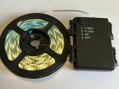 120LED WARM WHITE 3AA Battery Strip Light  constant ON, FLASH + 6hr Timer mode - Image 1 of 2