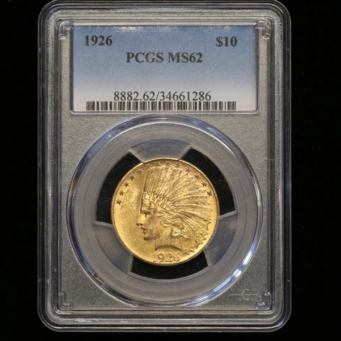 LUSTEROUS UNCIRCULATED BU 1926 US $10 GOLD EAGLE INDIAN PCGS MS62 CERTIFIED COIN Cover