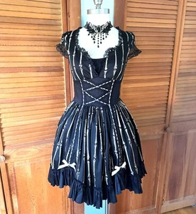 Vestido De Colección Lip Service Lolita Bones Gótico EGL Dollcore Kawaii Himekaji M - Imagen 1 de 14