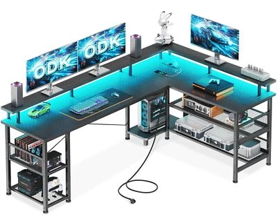 Gaming Tisch mit LED Reversibel Gaming Schreibtisch mit 2 Steckdosen & 2 USB-... - Bild 1 von 4