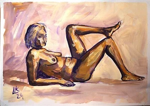 Quadro Nudo Moderno Figura Disegno Arte Originale 12x17" per Arredamento Casa - Foto 1 di 5