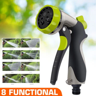 Water Spray Gun Nozzle 8 Patterns Garden Car Hose Pipe Connector Adaptor Sprayer - Image 1 of 4