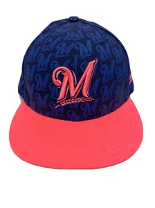 Milwaukee Brewers Pink New Era Baseball 59Fifty Fitted Hat Cap Size 7 1/4 MLB - Picture 1 of 9
