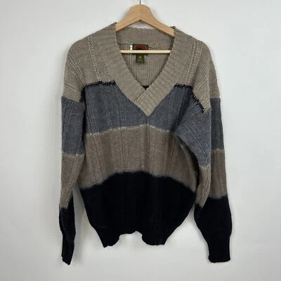 VTG Boston Traders Men’s Wool Chunky Sweater L V-Neck Colorblock Grandpa Retro - Image 1 of 4