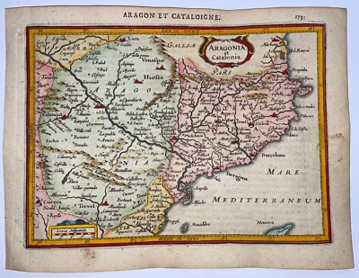 ARAGON CATALONIA SPAIN 1614 MERCATOR HONDIUS ATLAS MINOR NICE ANTIQUE MAP - Image 1 of 4