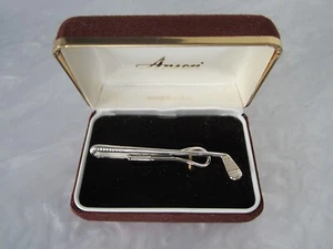 NOS VINTAGE ANSON SOLID STERLING SILVER GOLF CLUB TIE BAR CLIP CLASP IN BOX - Picture 1 of 9