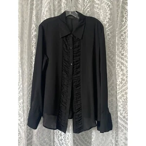 Dana Buchman schwarze Seidenbluse mit gerafften Frontdetails Größe 16 - Bild 1 von 7