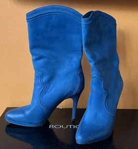 BOUTIQUE 9 Mid Calf Blue Leather Stiletto Boots Size 8 M BTHARPER - Picture 1 of 20