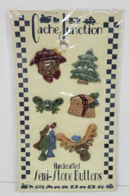 Cache Junction outdoors fishing buttons handcrafted semi stone painted set of 6 - Image 1 of 4