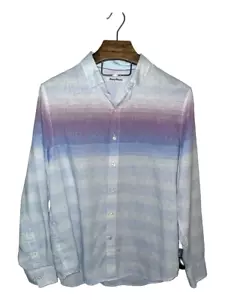 Tommy Bahama Shirt Mens Large Linen Ombre Blue Purple Long Sleeve Vacation EUC - Picture 1 of 8