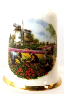 * Dé à coudre Thimble - HOLLANDE UN MOULIN A VENT ET TULIPES VECTO-VERSO - Picture 1 of 2