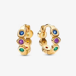 New Pandora x Marvel Shine Gold The Avengers Infinity Stones Hoops 262567C01 - Picture 1 of 3