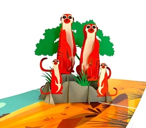 Handgefertigte 3D Pop Up Karte Erdmännchen Geburtstag Vatertag Mutter Jahrestag Urlaub - Bild 1 von 5