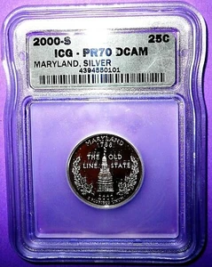 2000-S MARYLAND GEM PROOF SILVER WASHINGTON QUARTER- ICG GRADED PF-70 DEEP CAMEO - Picture 1 of 4