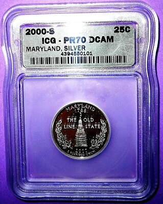 2000-S MARYLAND GEM PROOF SILVER WASHINGTON QUARTER- ICG GRADED PF-70 DEEP CAMEO - Image 1 of 4