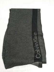 Calvin Klein Grey &Black Wool Knitted Shawl Scarf 140cmx30cm - Picture 1 of 10