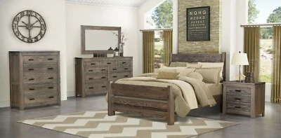 Juego de dormitorio moderno Amish de 5 piezas incrustaciones de madera maciza gris Queen King Foto 1 de 4