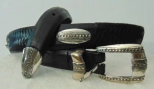Brighton 98053 black leather braided detail silver buckle western belt size 36 - Picture 1 of 16