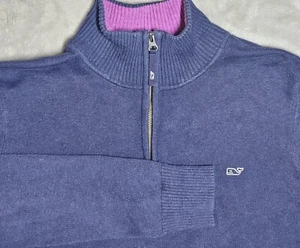 Vineyard Vines 1/4 Zip Pullover Sweater Medium Navy Blue Purple Whale - Picture 1 of 13
