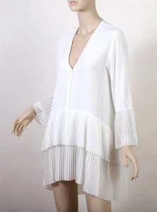 ZARA WHITE PLEATED LAYERED MINI DRESS BLOUSE SHIRT NWT MEDIUM - Picture 1 of 4