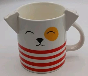 Parker Lane Hundegesicht Kaffeebecher 3D Ohren mit Schwanzgriff rote & weiße Streifen  - Bild 1 von 17