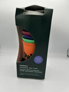 Starbucks 2020 Halloween Glow In The Dark 16oz Reusable Hot Cup & Lid 6 Set NEW - Picture 1 of 5