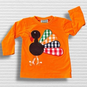 Camicia Honesty arancione manica lunga 12 mesi tacchino applique Ringraziamento - Foto 1 di 6