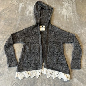 Abercrombie Kids Girls Hooded Crochet Lace Trim Cardigan Sz 7/8 - Picture 1 of 7
