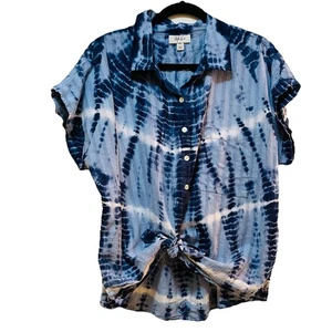 Camisa manga corta STYLE & CO azul y blanca tie dye con botones talla XL - Imagen 1 de 7