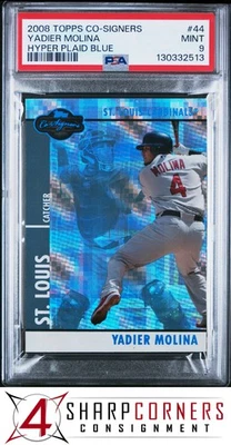 2008 TOPPS CO-SIGNERS HYPER PLAID BLUE #44 YADIER MOLINA #/50 POP 1 PSA 9 - Image 1 of 3